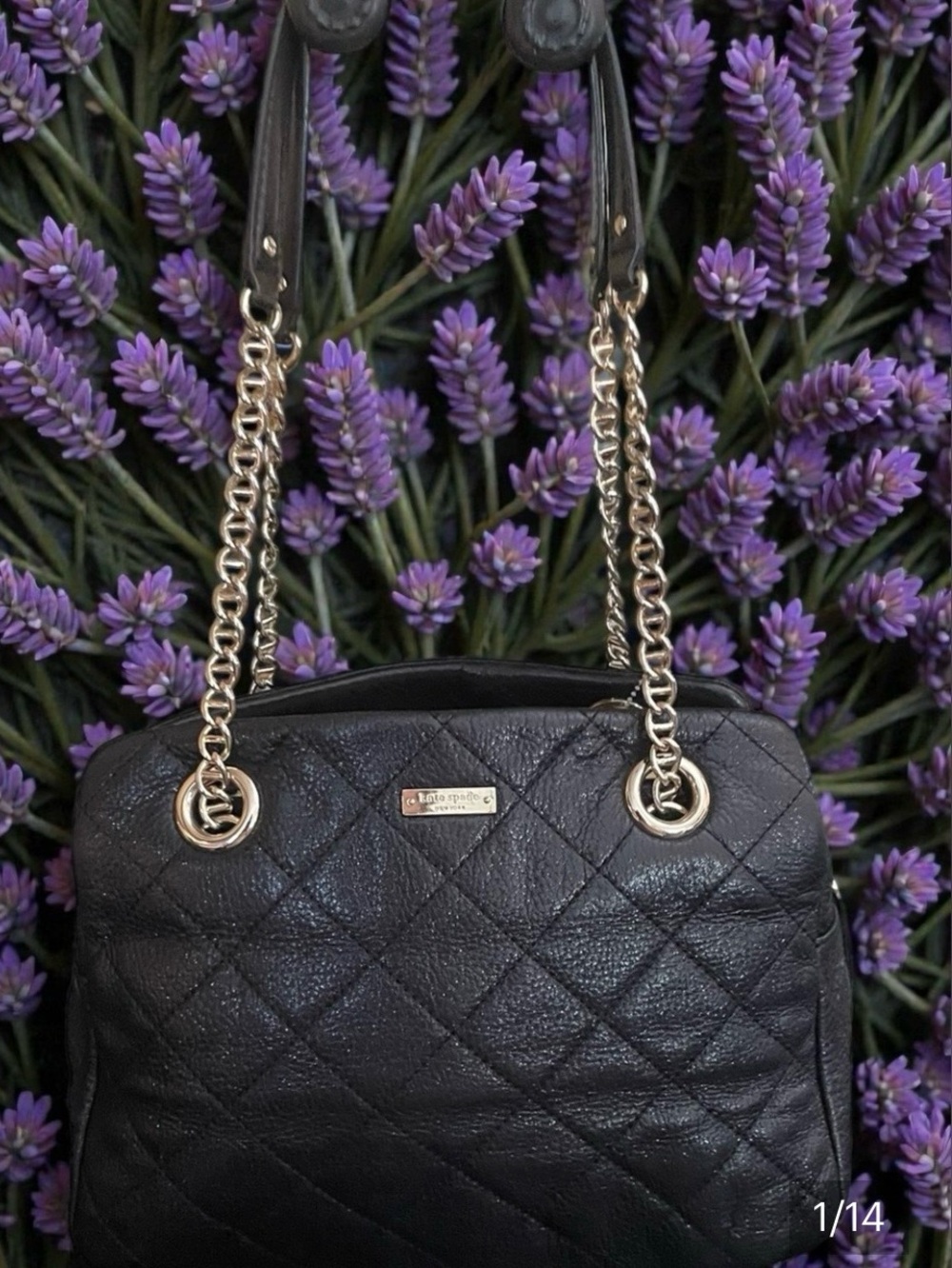 Kate Spade Black Quilted Shoulder Bag with Gold Chain Handles